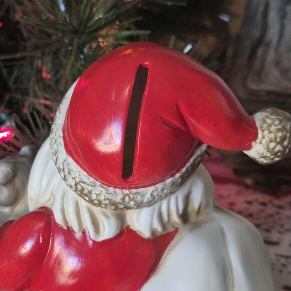 🎄Vintage Porcelain Santa Claus Piggy Bank - 70s Trinket Figurine - Picture 11 of 13
